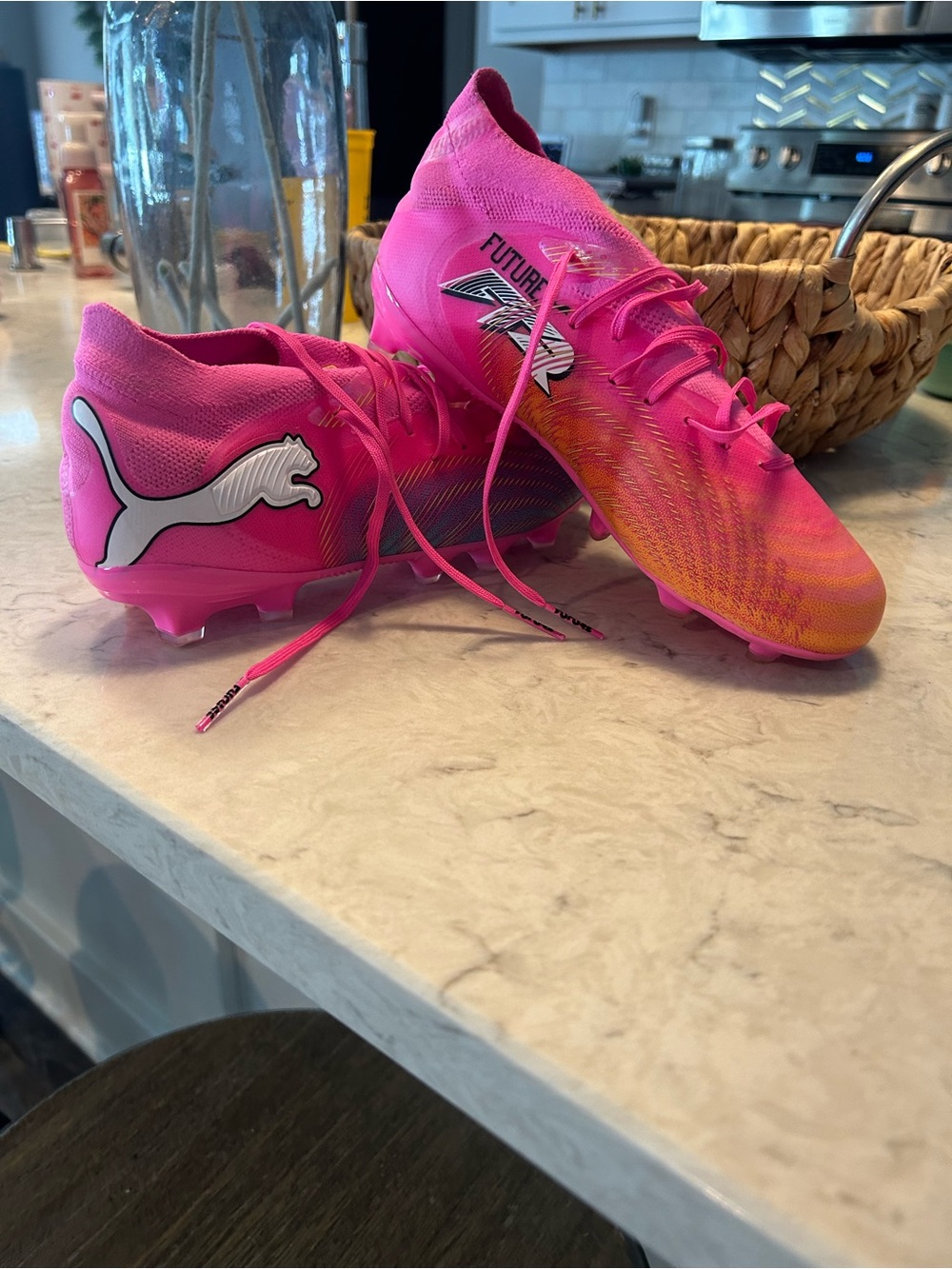 Puma Kids' Pink and Yellow Future Z Soccer Cleats, like new!